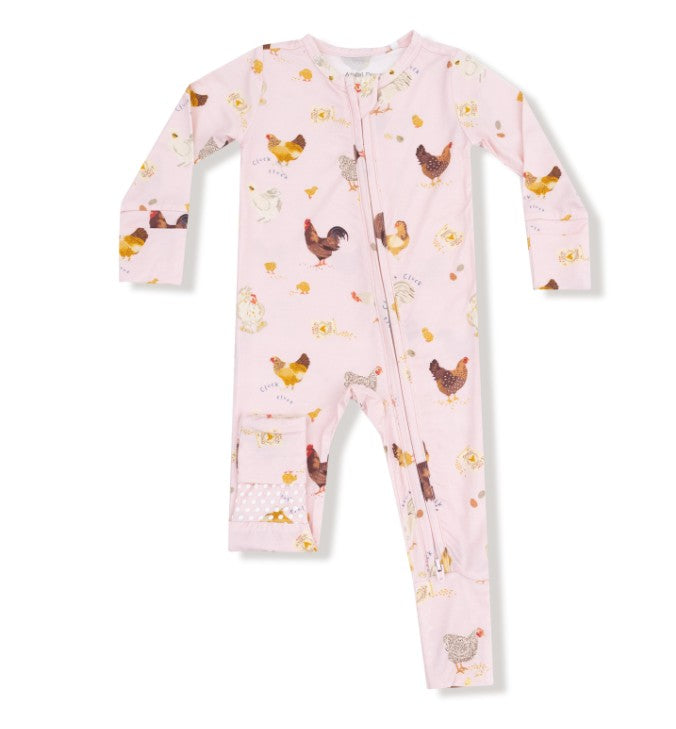 2 Way Zipper Romper - Collectors Chickens - Pink