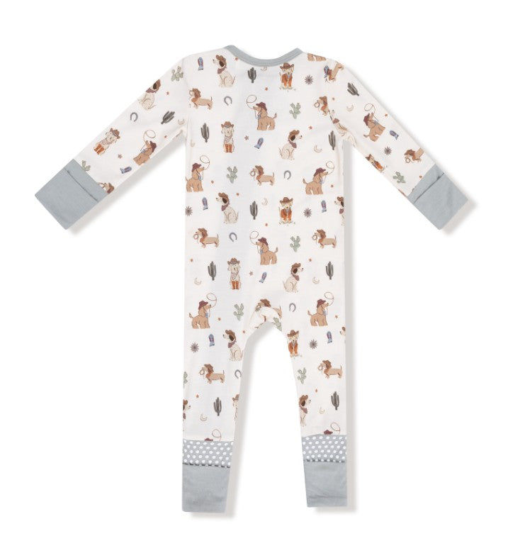 2 Way Zipper Romper - Cowboy Dogs