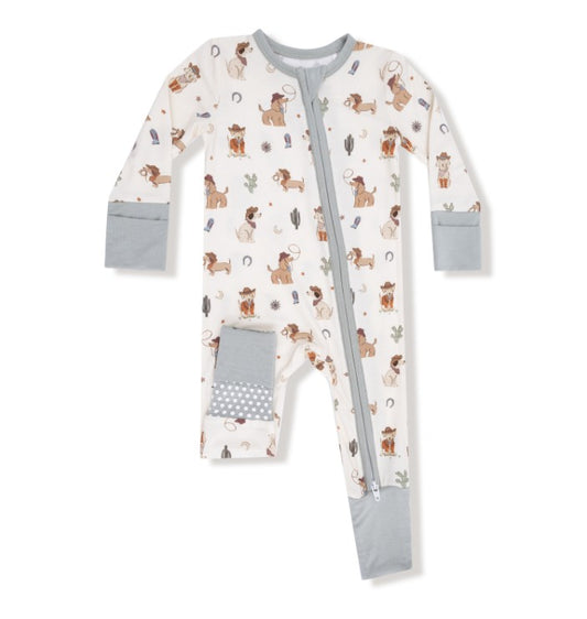 2 Way Zipper Romper - Cowboy Dogs
