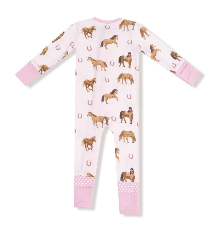 2 Way Zipper Romper - Horses - Pink