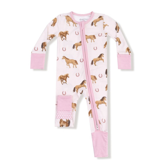 2 Way Zipper Romper - Horses - Pink