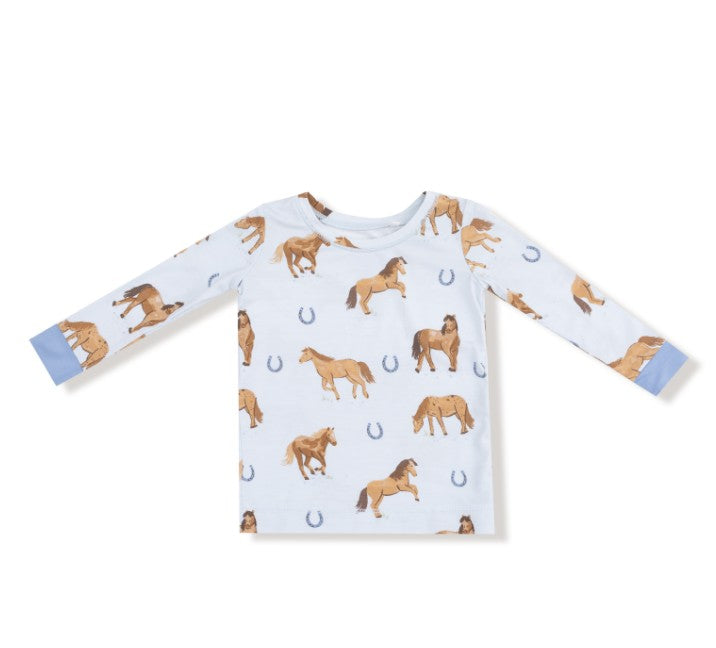 Long Sleeve Loungewear Set - Horses - Blue