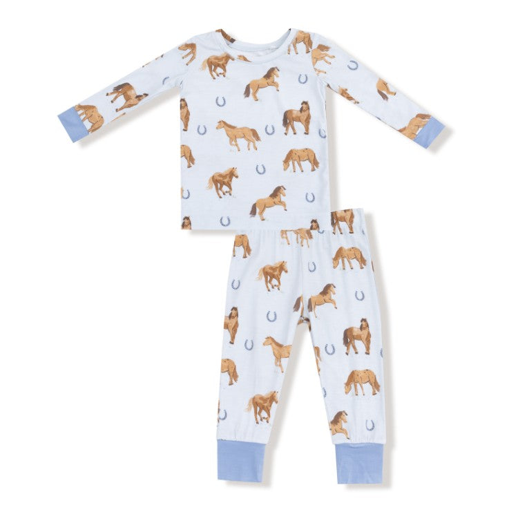 Long Sleeve Loungewear Set - Horses - Blue