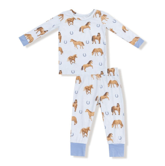 Long Sleeve Loungewear Set - Horses - Blue