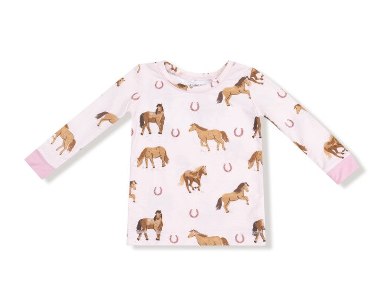 Long Sleeve Loungewear Set - Horses - Pink