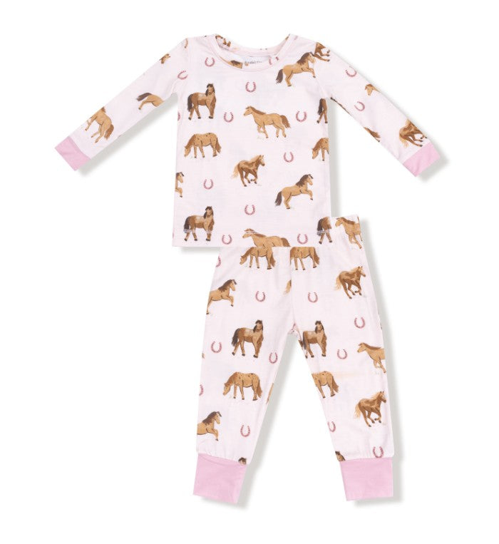 Long Sleeve Loungewear Set - Horses - Pink