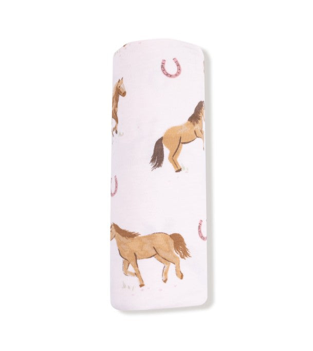 Swaddle Blanket - Horses - Pink