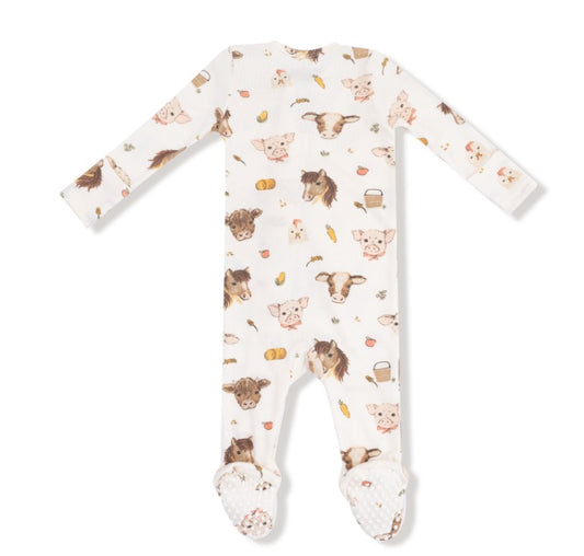 2 Way Zipper Footie - Vintage Baby Farm Animals