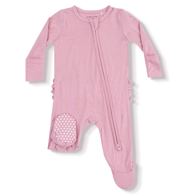 Two Way Ruffle Zipper Footie - Cameo