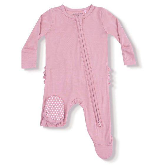 Two Way Ruffle Zipper Footie - Cameo