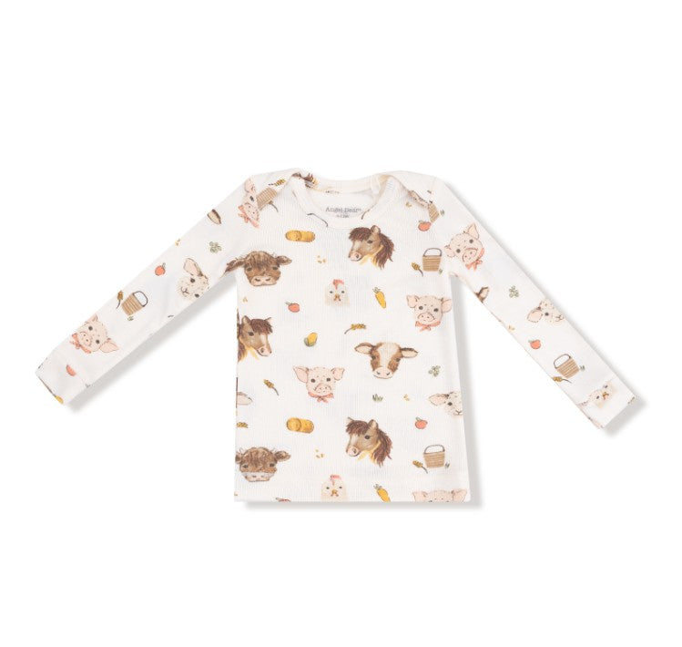 Long Sleeve Loungewear Set - Vintage Baby Farm Animals