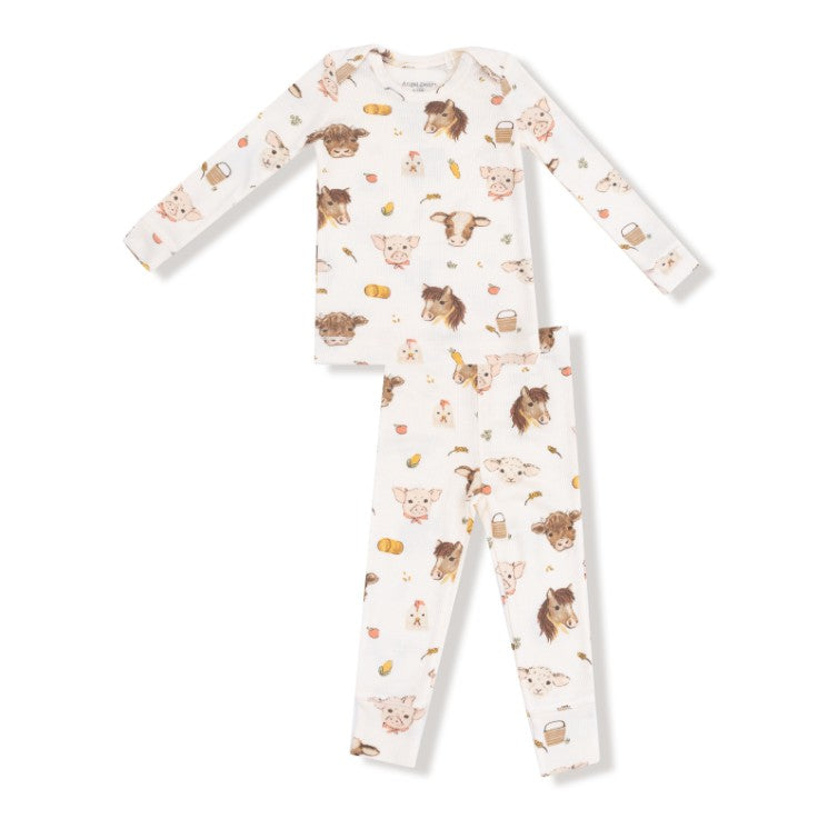 Long Sleeve Loungewear Set - Vintage Baby Farm Animals