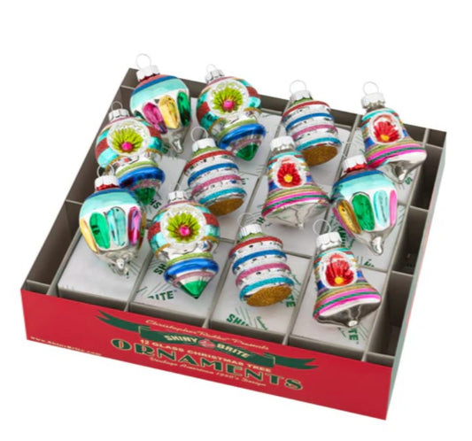 Shiny Brite - Christmas Confetti Ornaments - Decorated Shapes - Set of 12