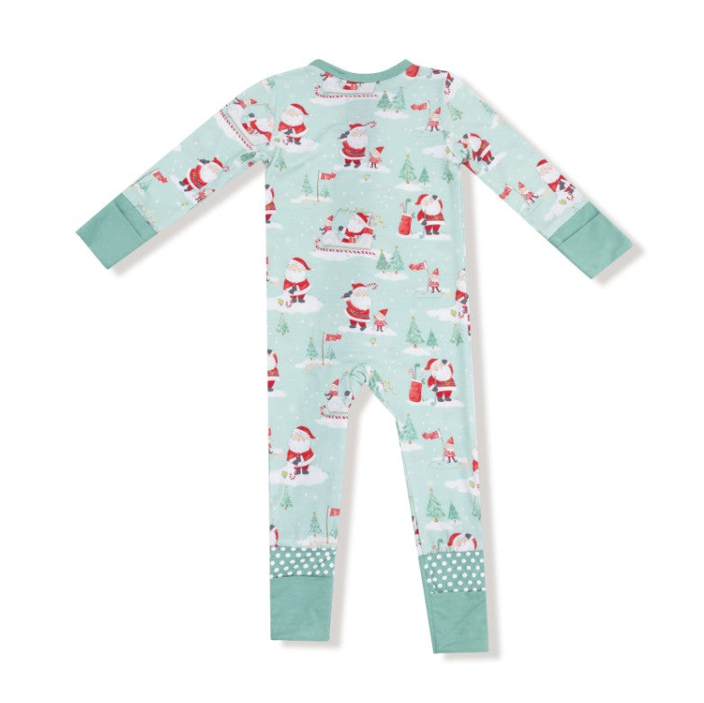 2 Way Zipper Romper - Golfing Santa & Elves