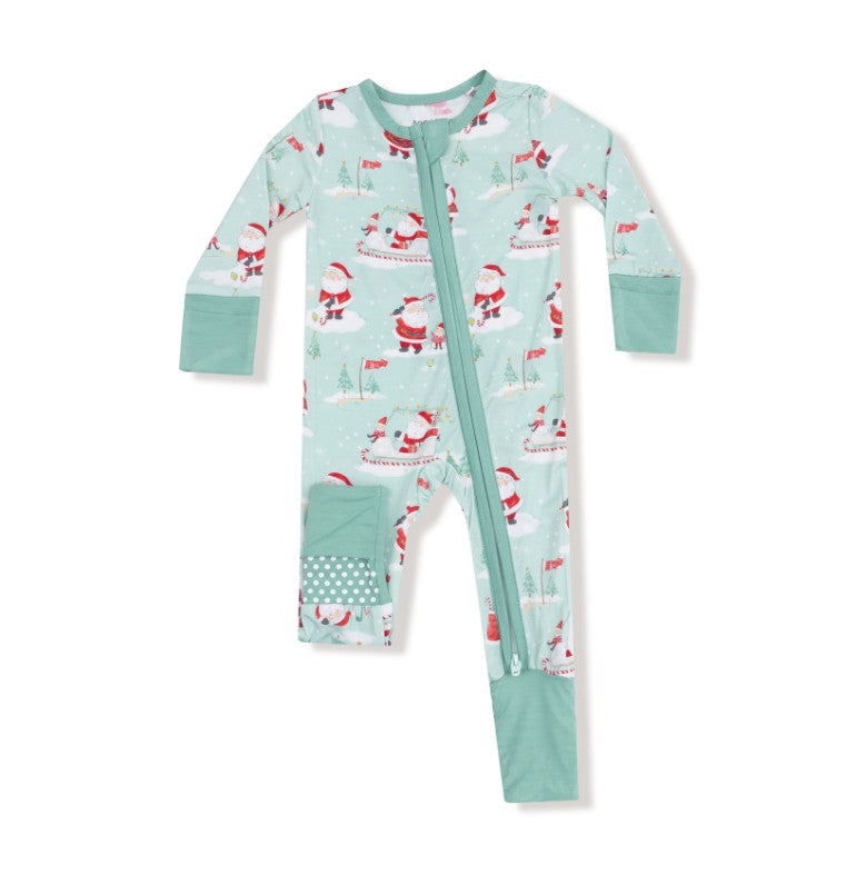 2 Way Zipper Romper - Golfing Santa & Elves