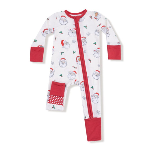 2 Way Zipper Romper - Vintage Santas