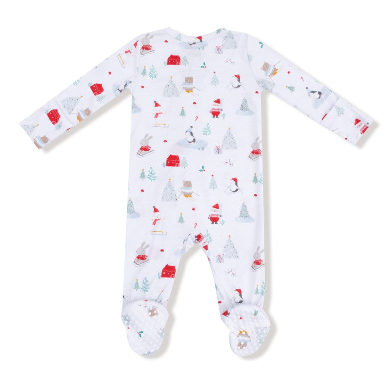2 Way Zipper Footie - Santa Ski Friends