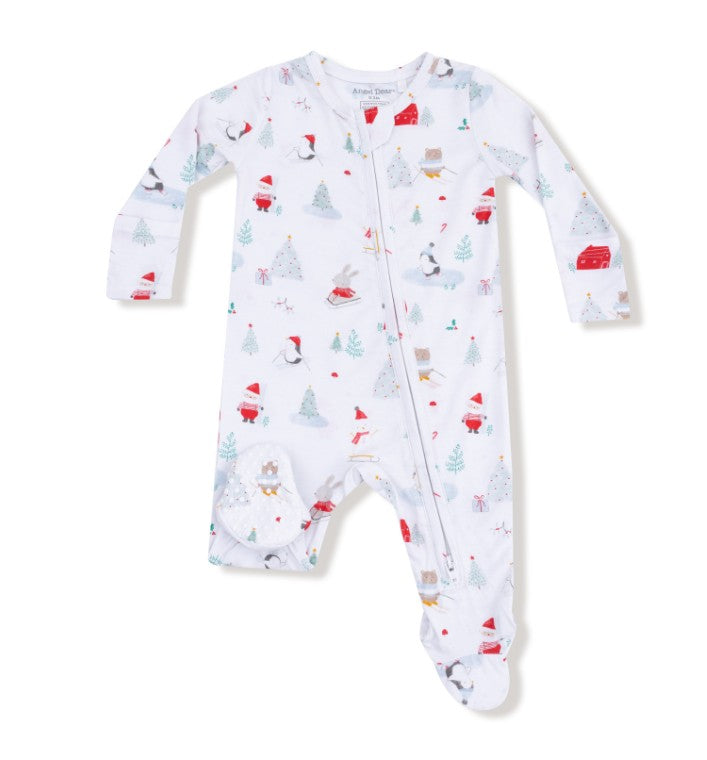 2 Way Zipper Footie - Santa Ski Friends