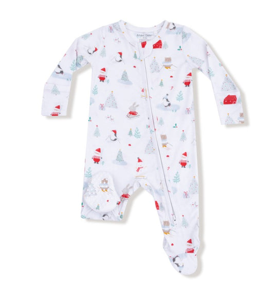 2 Way Zipper Footie - Santa Ski Friends