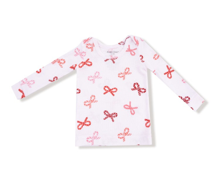 Long Sleeve Loungewear Set - Candy Cane Bows