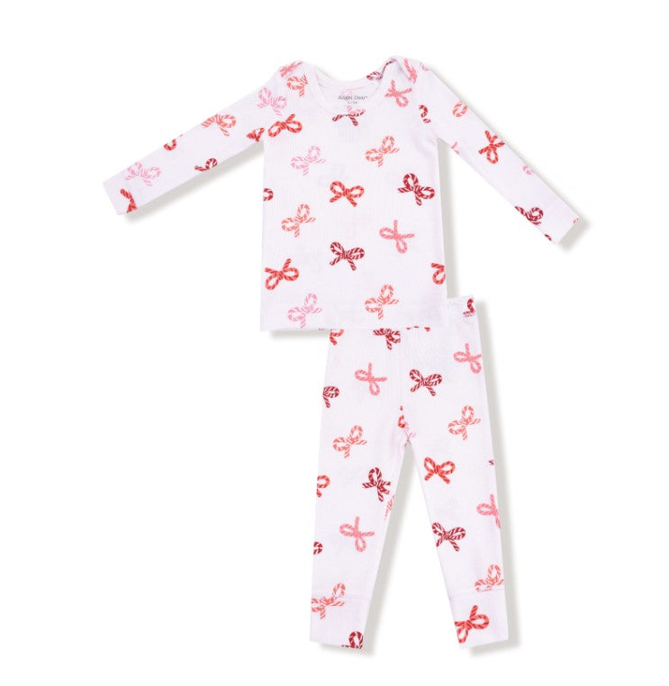 Long Sleeve Loungewear Set - Candy Cane Bows