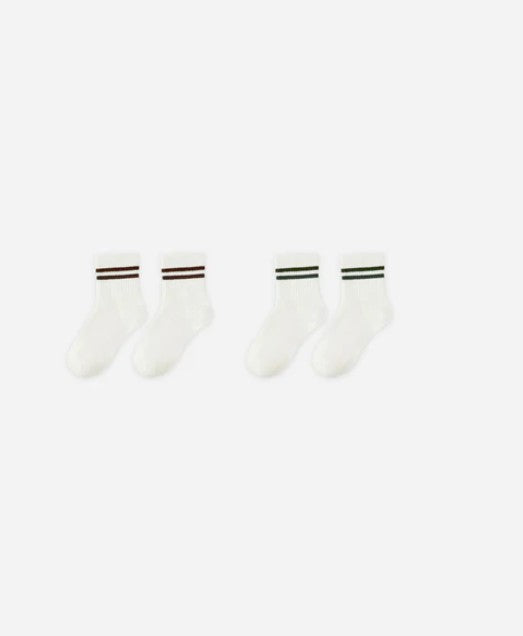 Rylee + Cru - Stripe Socks, Set of 2 - Brown + Green Stripe