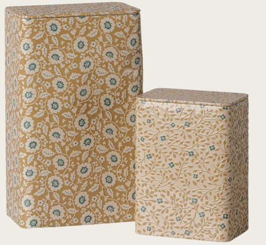 Maileg - Metal Box Set - Flowers - Ocher/Blue - 2 PCS -  PREORDER FW26