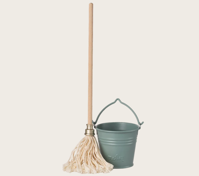 Maileg - Bucket & Mop, Miniature - Light Blue