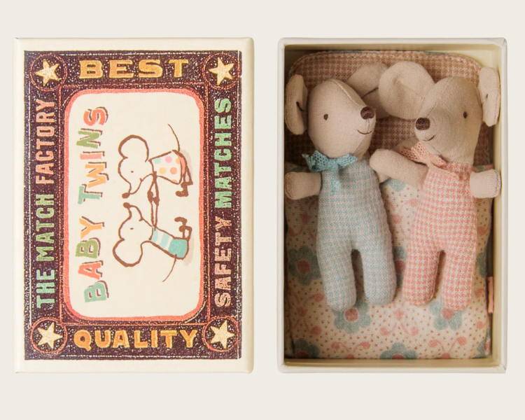 Maileg - Twins, Baby Mice in Matchbox - Checker