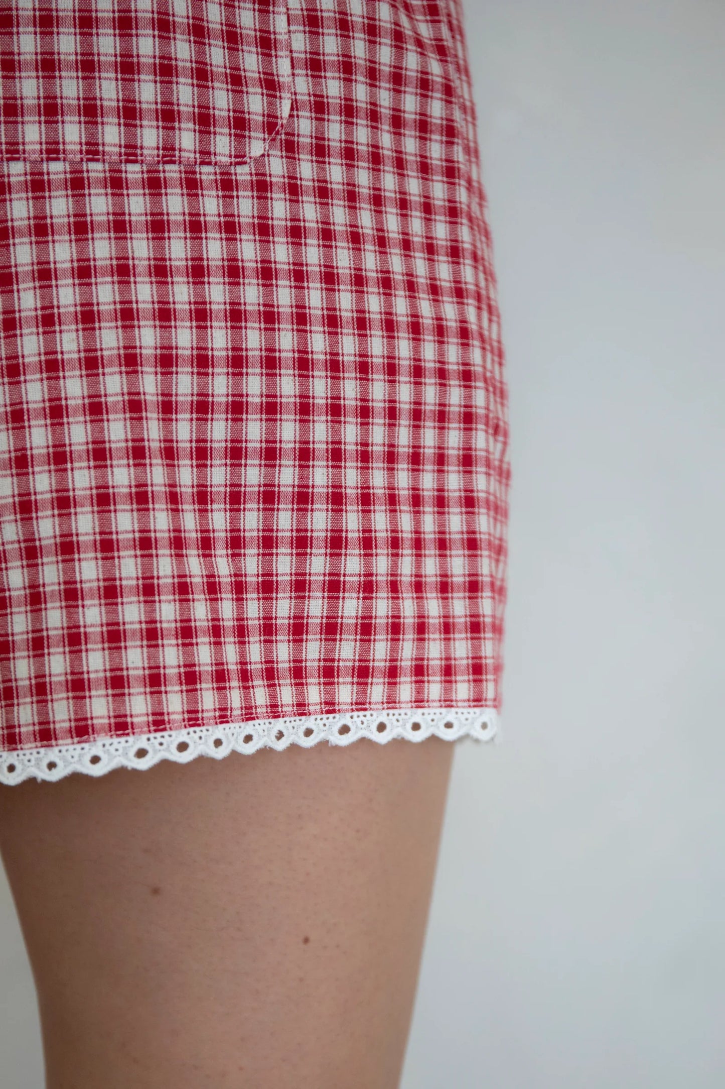 Boxer Shorts with Lace Trim - Red Gingham