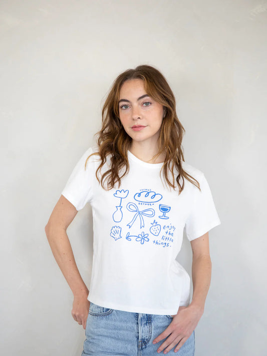 Enjoy the Little Things Tee - Ivory + Blue