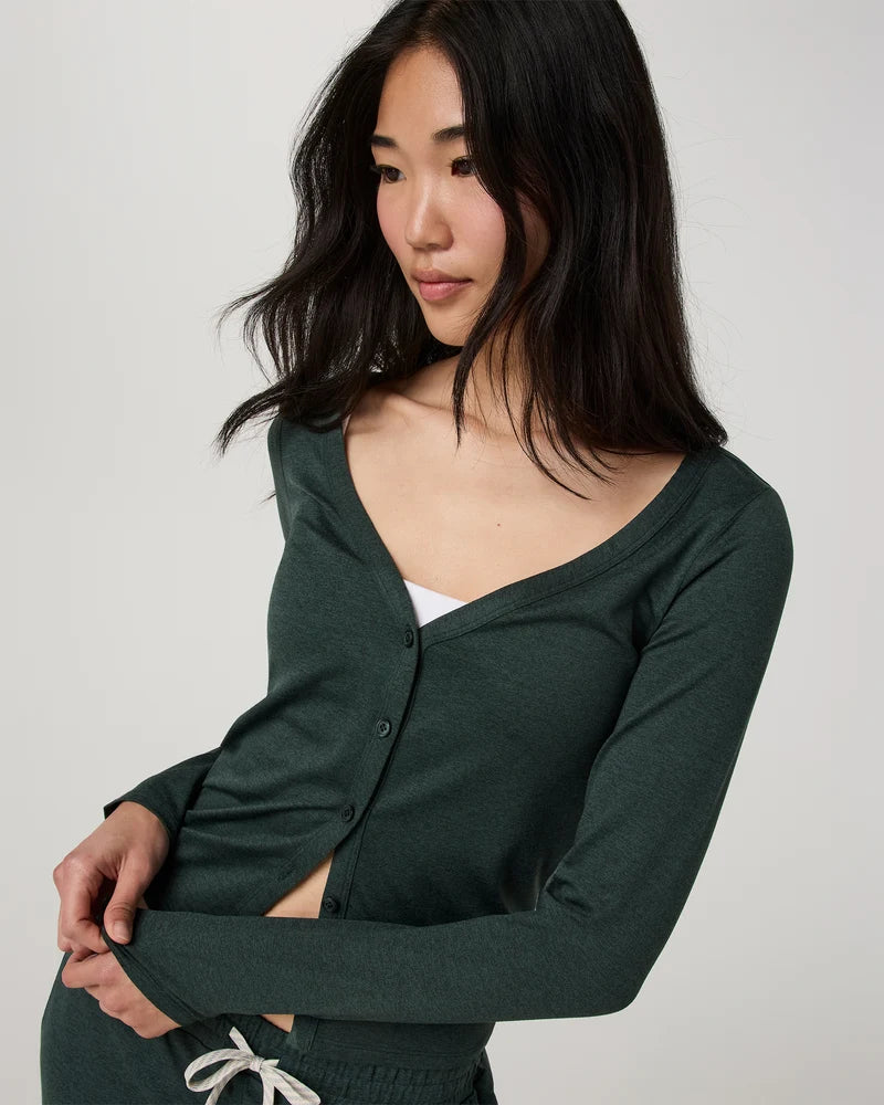 Vuori - Longsleeve Halo V-Neck Cardigan - Hemlock Heather