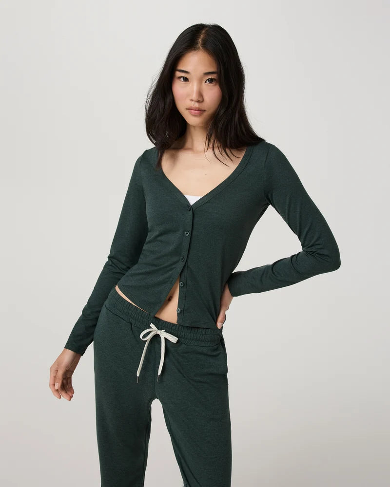 Vuori - Longsleeve Halo V-Neck Cardigan - Hemlock Heather