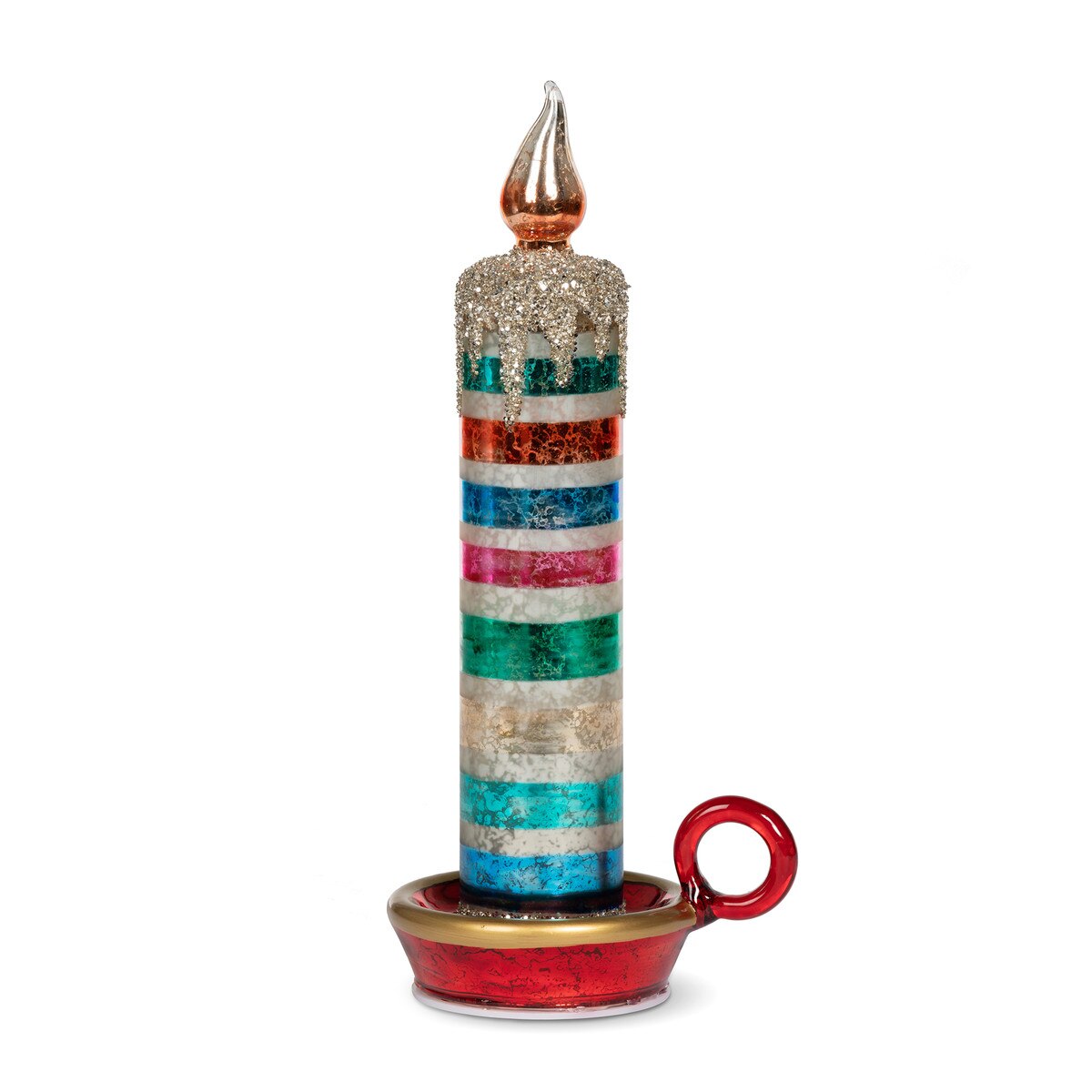 Retro Stipe Glass Tabletop Candle - 10.5"