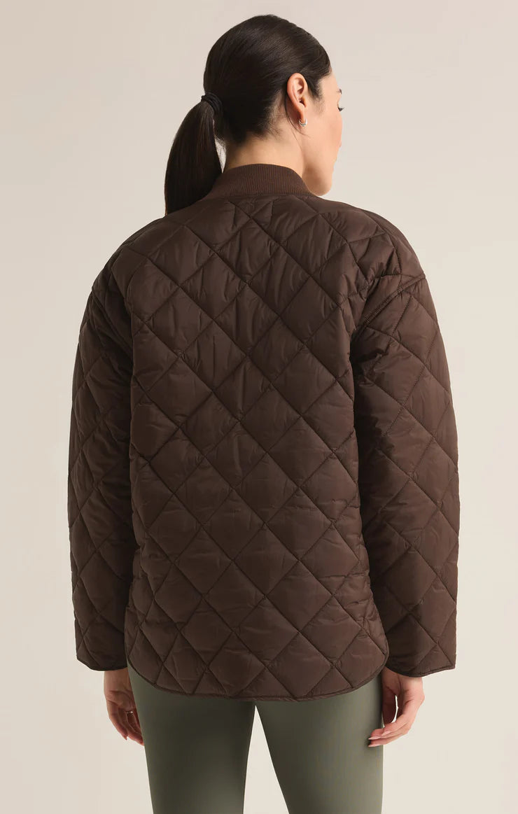 Sunrise Quilted Nylon Bomber Jacket - Cocoa Bean