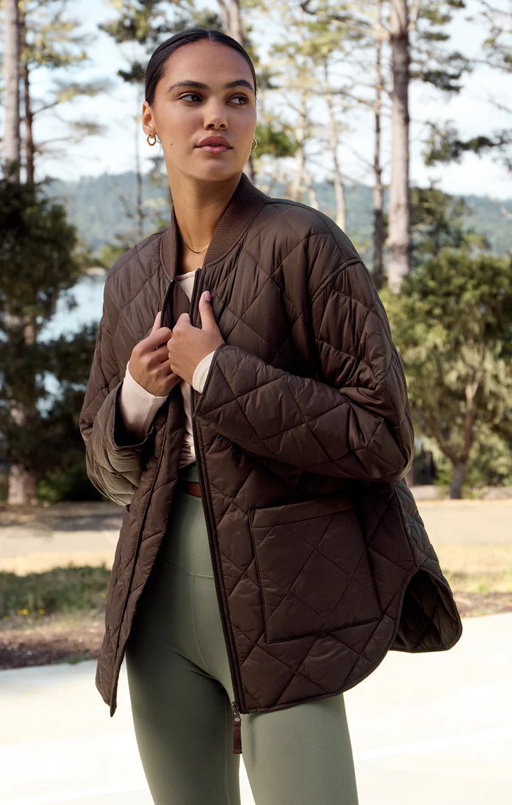 Sunrise Quilted Nylon Bomber Jacket - Cocoa Bean