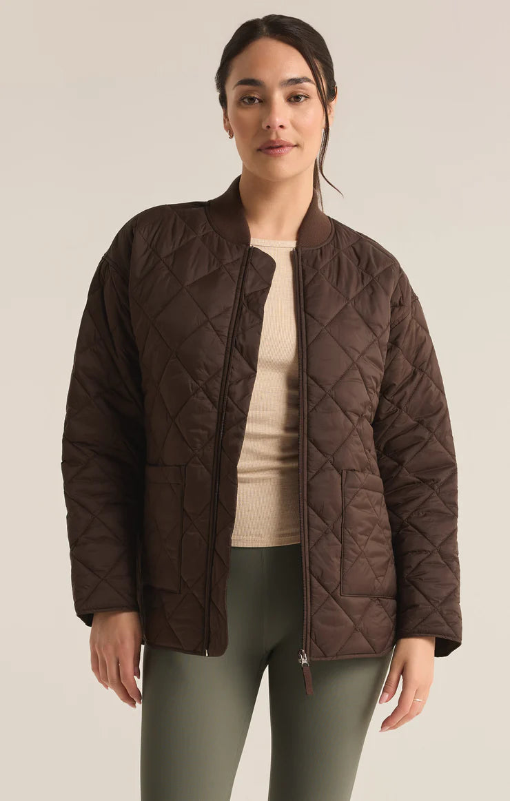 Sunrise Quilted Nylon Bomber Jacket - Cocoa Bean