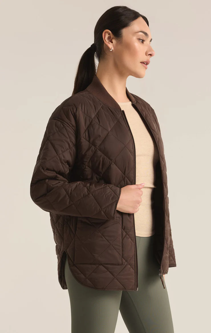 Sunrise Quilted Nylon Bomber Jacket - Cocoa Bean