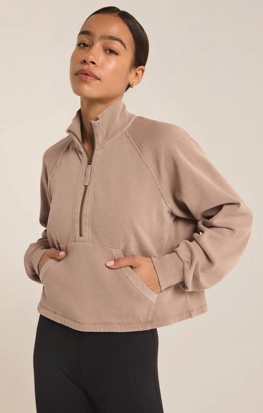 On The Run Half Zip Sweatshirt - Latte