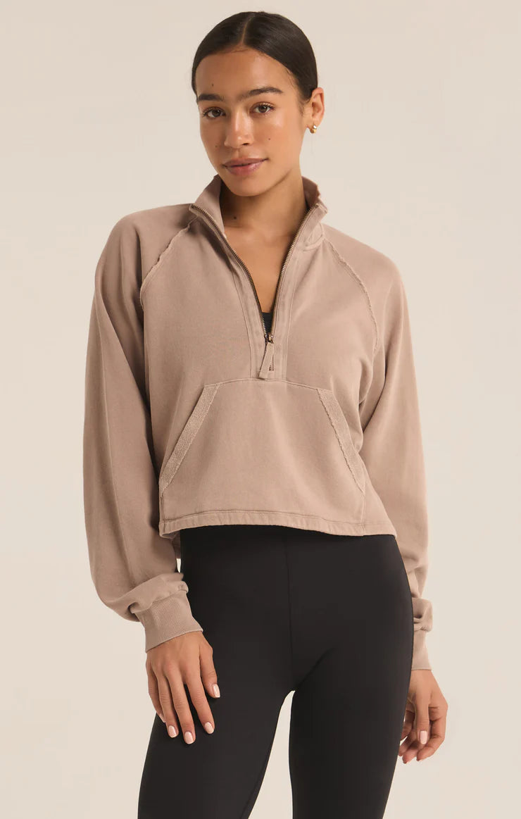 On The Run Half Zip Sweatshirt - Latte