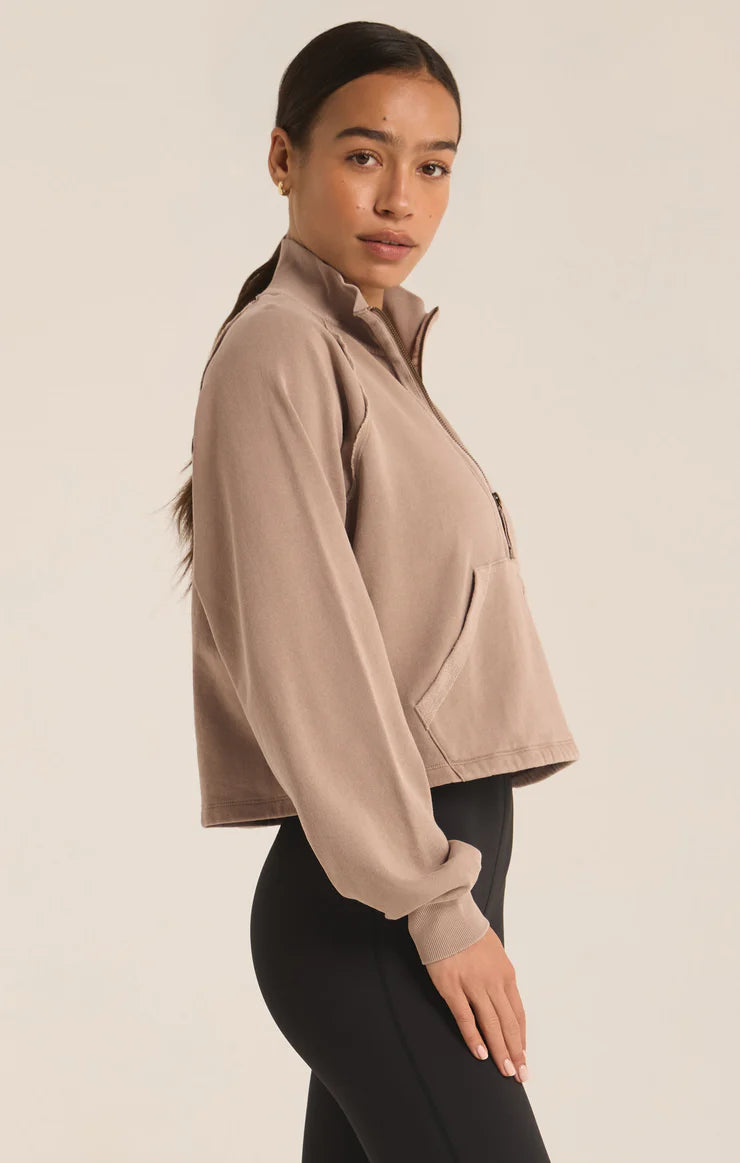 On The Run Half Zip Sweatshirt - Latte