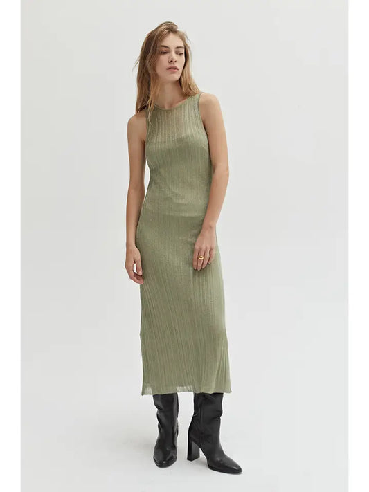 Ivanna Sheer Lurex Slip Dress - Eucalyptus