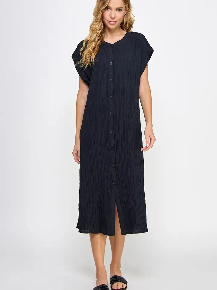 Crinkle Midi Dress - Black