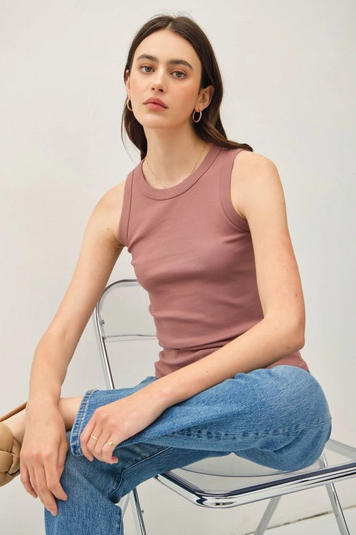 Round Neck Basic Tank - Marsala