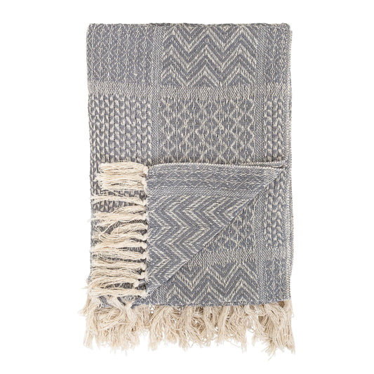 Bloomingville - Knit Throw Blanket with Fringe - Grey