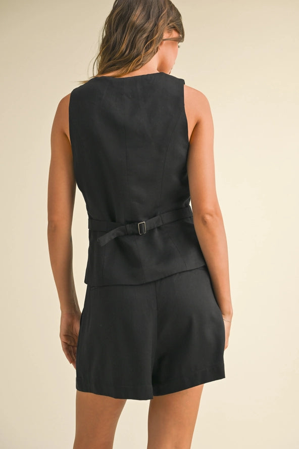 Tencel Button Front Vest - Black