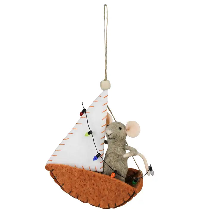 Mouse in Sailboat Ornament, Felt