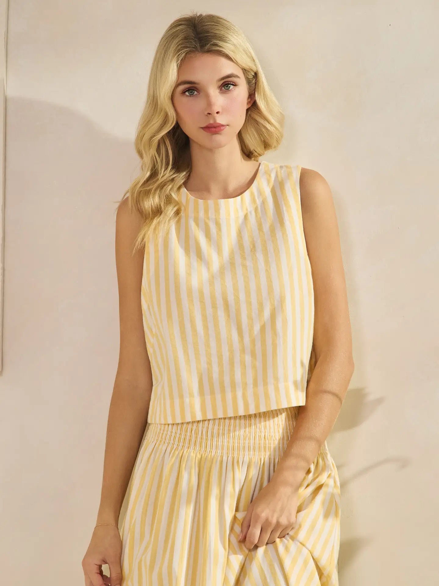 Crop Tank Top - Yellow Stripe