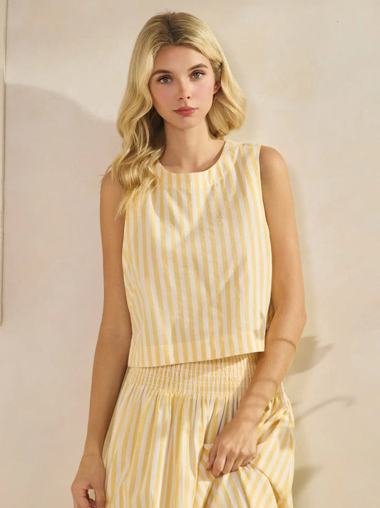 Crop Tank Top - Yellow Stripe
