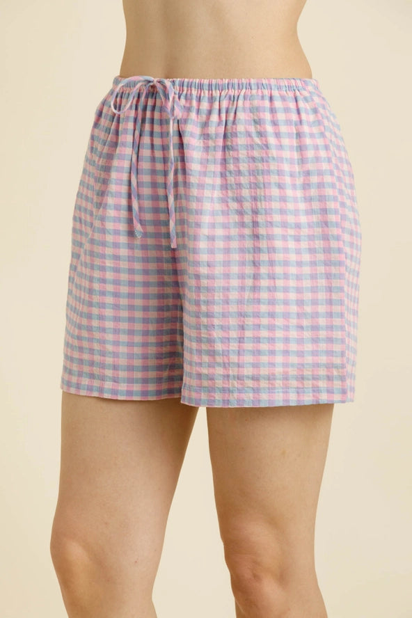 Gingham Short with Tie - Pink & Blue